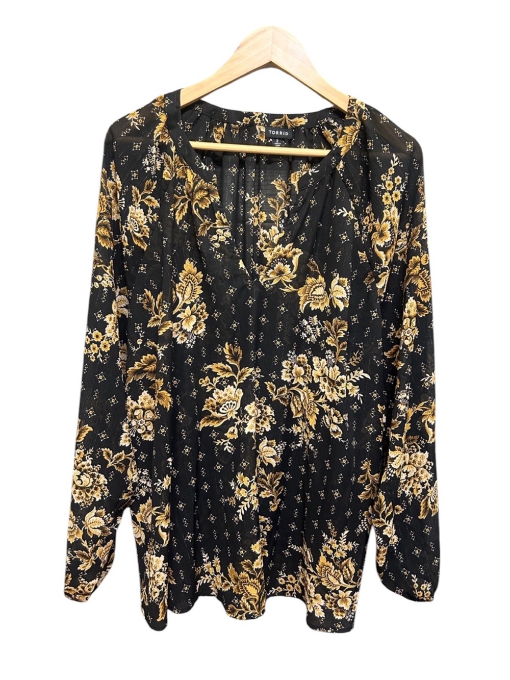 Torrid Black Brown Metallic Thread Long Sleeve Polyester Blouse Plus Size 2